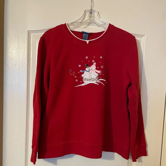 Classic Elements  Red Long Sleeve Crewneck Snowman Sweatshirt Size L 90s Grandma - Picture 1 of 8